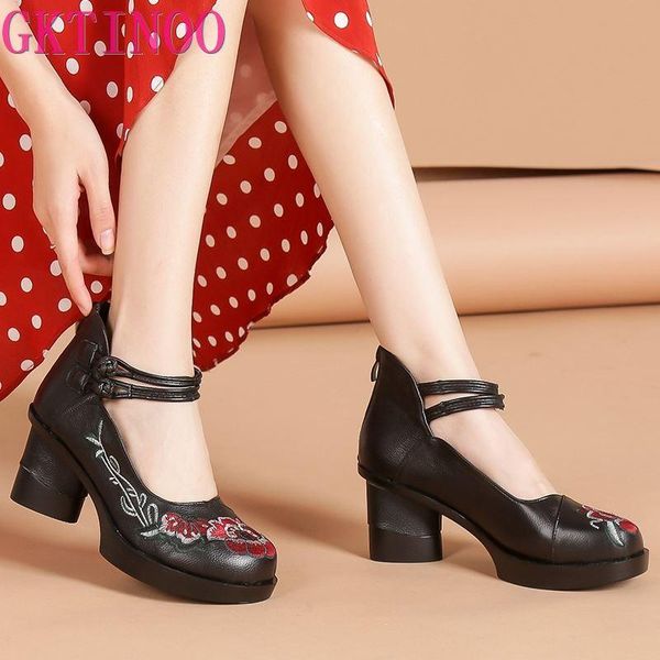 

dress shoes gktinoo vintage handmade women pumps genuine leather mary janes high heels women's casual retro ladies, Black