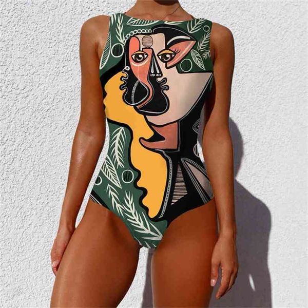 

print swimsuit push up swimwear women vintage retro bathing suits bodysuit beach wear backless monokini 210702, White;black