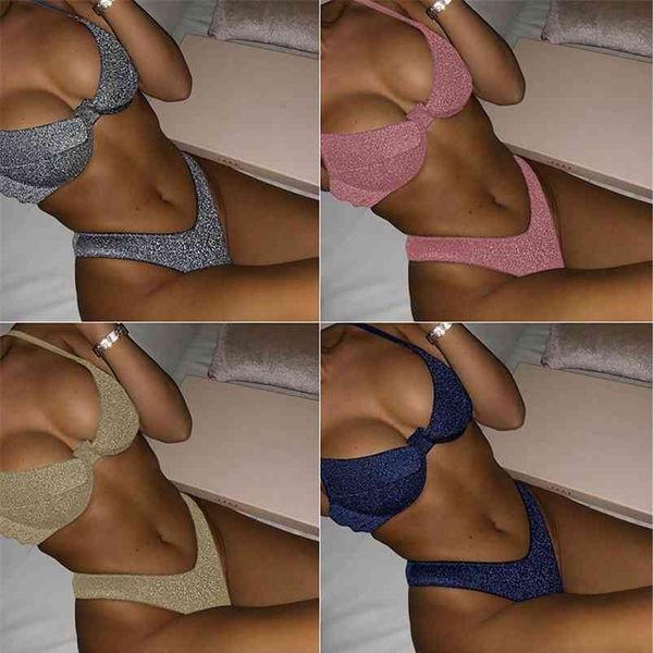 

shiny glitter sparkling bikini women swimwear female swimsuit two-pieces set summer swim suit 210714, White;black