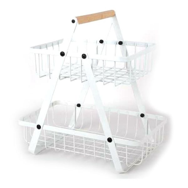 

storage baskets 2-tier metal fruit basket portable kitchen countershelf rack for fruits household toiletries withe