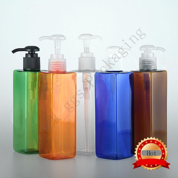 

20pcs/lot 250ml square lotion pump cosmetic bottles amber liquid soap pet bottle, plastic container with spray pump packaging