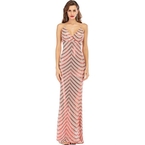 

casual dresses women's a-line sequins summer party dress backless v neck maxi club bodycon long gold/black/black gold/green, Black;gray