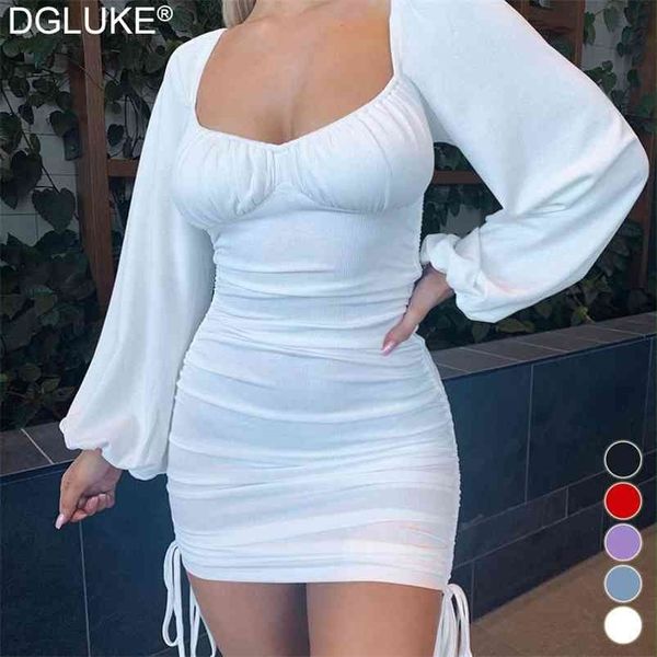 

white long sleeve bodycon dres summer off shoulder mini drawstring ruched puff short party black 210701, Black;gray