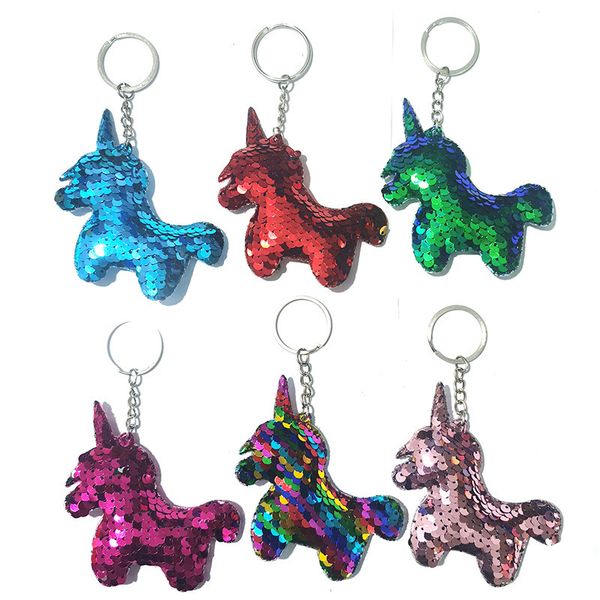 

light reflecting unicorn pony bag colorful sequin key ring pendanta1, Silver
