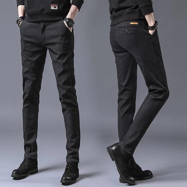 

men's pants 2021 spring multicolor casual fashion elastic pure cottonslim fit trousers male brand clothes, Black
