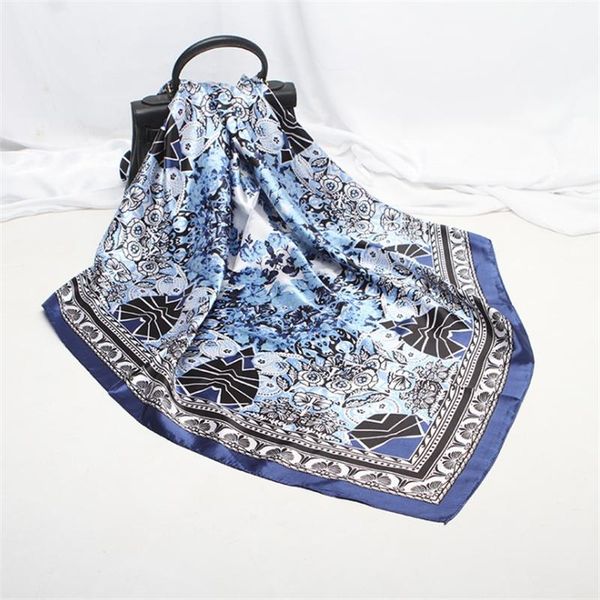 

scarves 90*90cm silk scarf women print hair neck square office ladies shawl bandanna muslim hijab handkerchief muffler foulard, Blue;gray