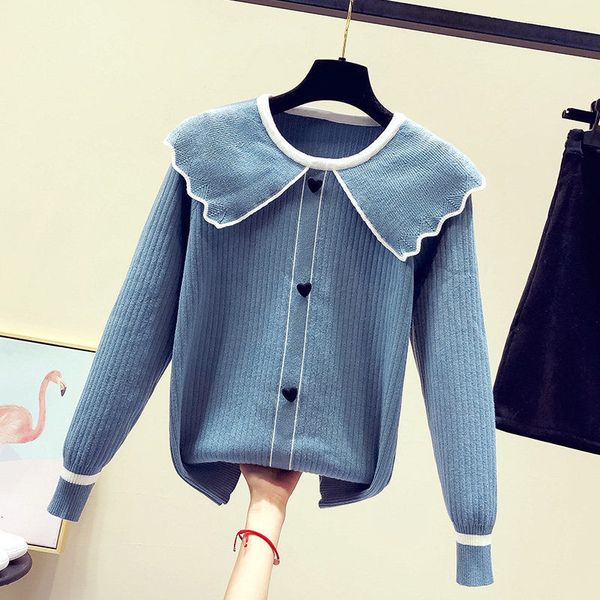 

2021 new fashionable female o-neck casual fall long sleeve pulverish lady solid with button h295 40g8, White;black