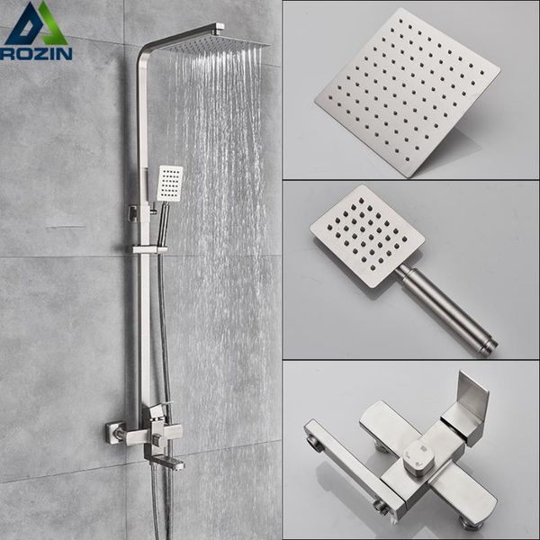 

luxury shower mixers faucet brushed nickel rain shower faucets system in-wall square hand mixer tap set