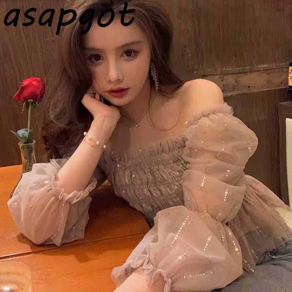 

temperament chic korean puff sleeve chiffon blouse women spring clothing fashion square neck pleated mesh shirts short 210225, White