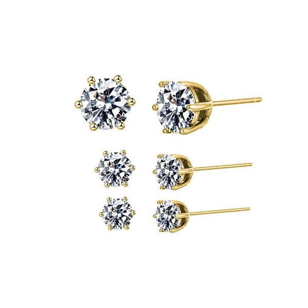 

stud 316l stainless steel white zircon earrings for women gold plated to prevent allergies high-quality ear jewelry a204, Golden;silver