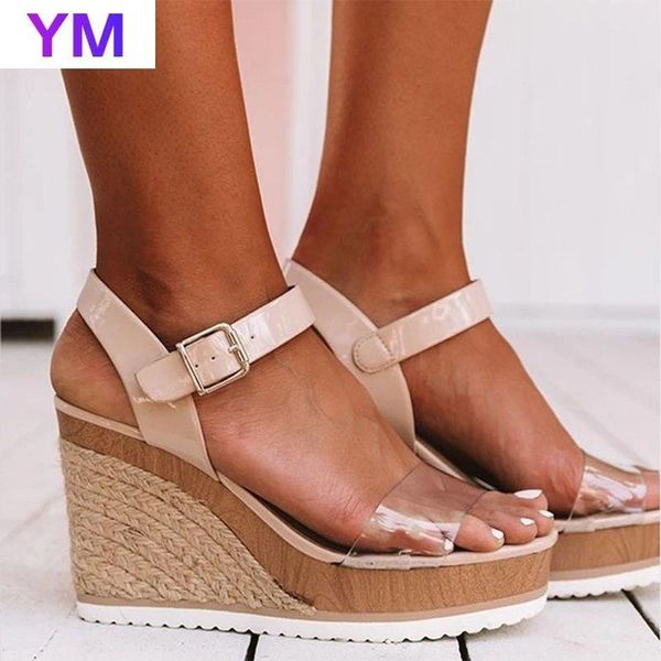 

sandals fashion flip flops 2021 women beach pvc wedges buckle summer gladiator casual shoes woman platform, Black