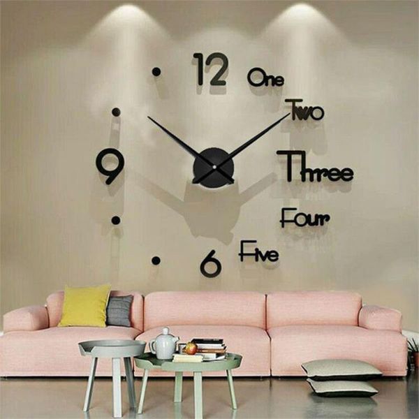 

large home wall clock 3d acrylic diy mirror stickers living room quartz needle self-adhesive seamless delicate home decoration