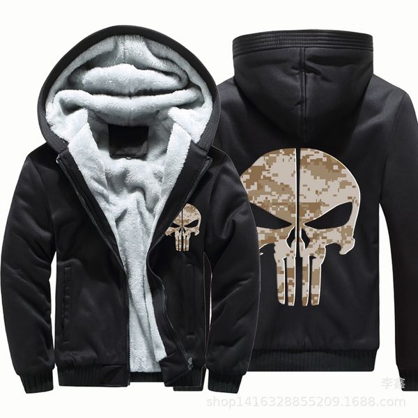 

hoodies men's zipper jacket thickened sportswear skull sweater, Black