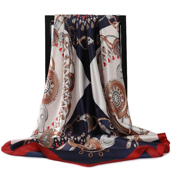 

scarves luxury 2021 women fashion square scarf italian style belt print shawl hijab head neck soft headband bandana accessories 90*90cm, Blue;gray