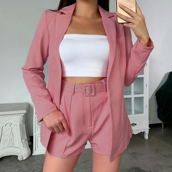 

women's tracksuits two piece blazer set women office 2 pieces elegant work ol and shorts coat woman chic suit 2021 summer clothes, Gray