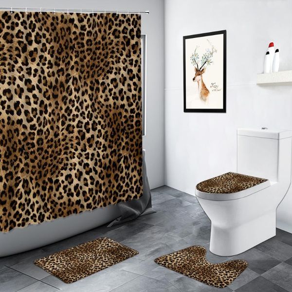 

shower curtains african leopard curtain wild animal pattern personality fashion bathroom decor rug non-slip foot mat toilet bath mats set