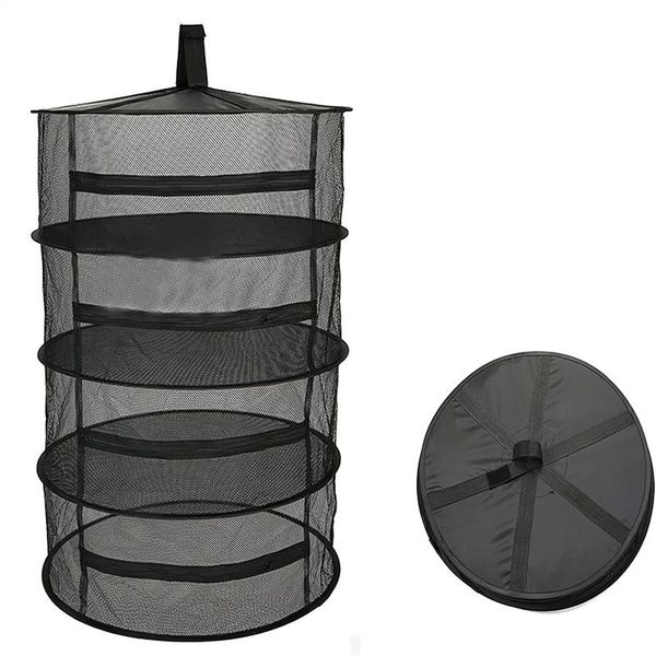 

hangers & racks 4 layers drying net hanging basket with zipper folding dry rack dryer bag mesh for herbs flowers bud planting