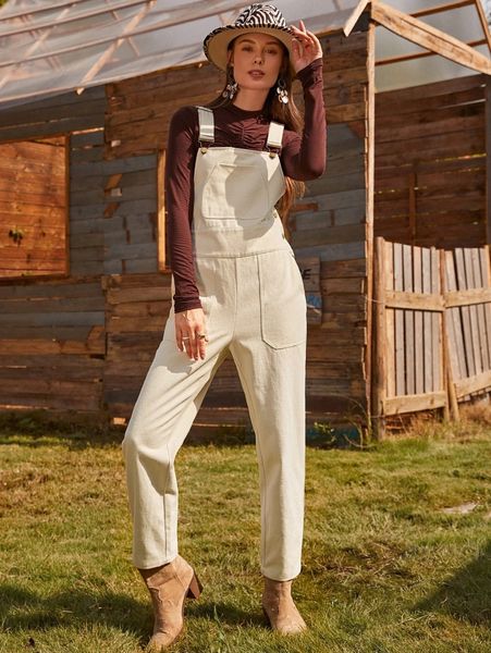

slant pocket solid overall jumpsuit without tee p5gb#, White