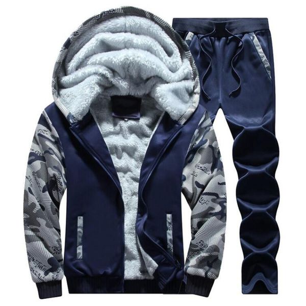 

men's warm wool hoodie and brand trousers set, thick 4xl large cloth, winter fashion sportswear, 2 piec, Gray