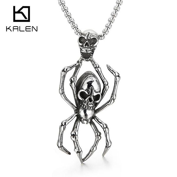 

pendant necklaces 2021 retro mens stainless steel skull spider necklace, Silver
