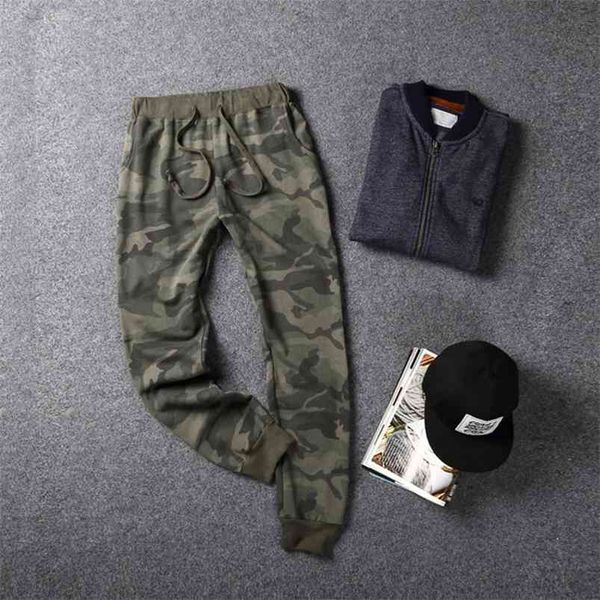 Pantaloni da uomo in cotone militare mimetico da coppia da donna Pantaloni da allenamento alla caviglia elasticizzati lunghi in maglia verde militare 210715