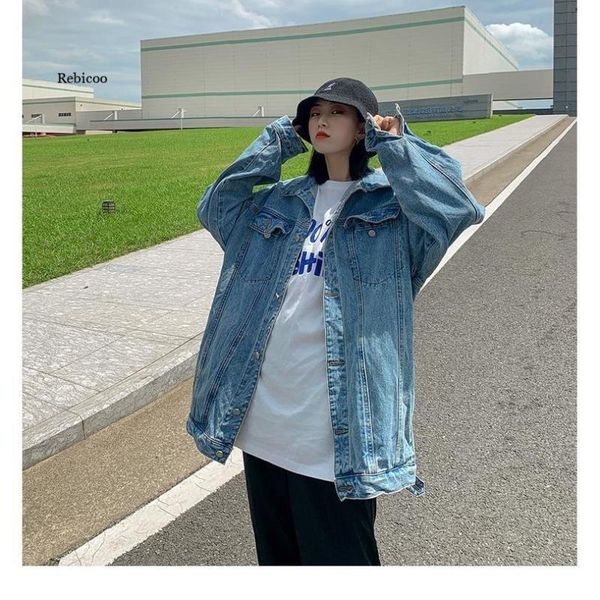 

women's jackets women turndown collar coat female denim jacket loose early spring ins oversize and autumn, Black;brown