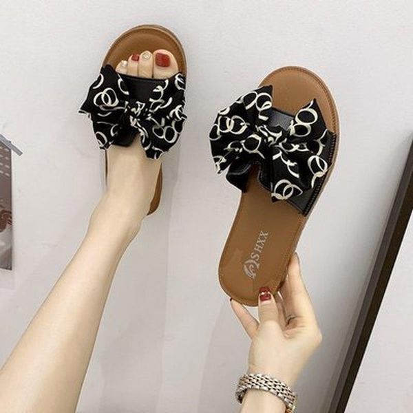 

slippers summer shoes women white print women's beach ladies leather flip flop flat slingback sandals sandalias, Black