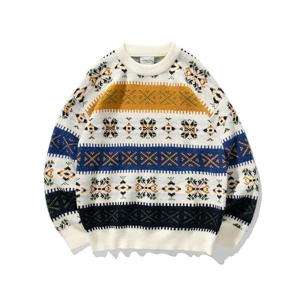 

men's sweaters men flower striped winter wool sweater 2021 pullover mens o-neck knitted hip hop korean casual clothes, White;black