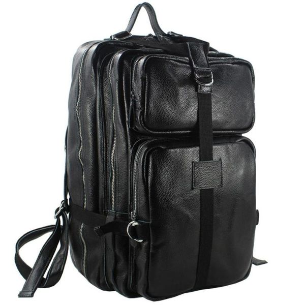 

backpack fashion men genuine leather large travel male rucksack mochila bag luggage black