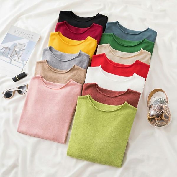 

women's sweaters bottom shirt 2021woman winter style korean slim fit long-sleeve round neck sweater knitted 55b, White;black