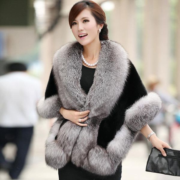 

women's fur & faux 2021 autumn winter ladies cloak short coat, Black