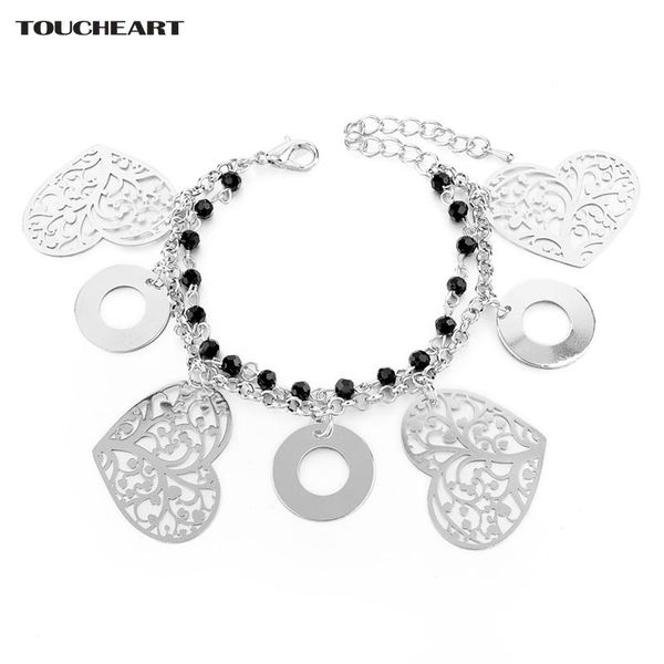 

charm bracelets toucheart hollow tree of life heart silver bracelets&bangles for women jewelry crystal stainless steel bracelet sbr160049, Golden;silver