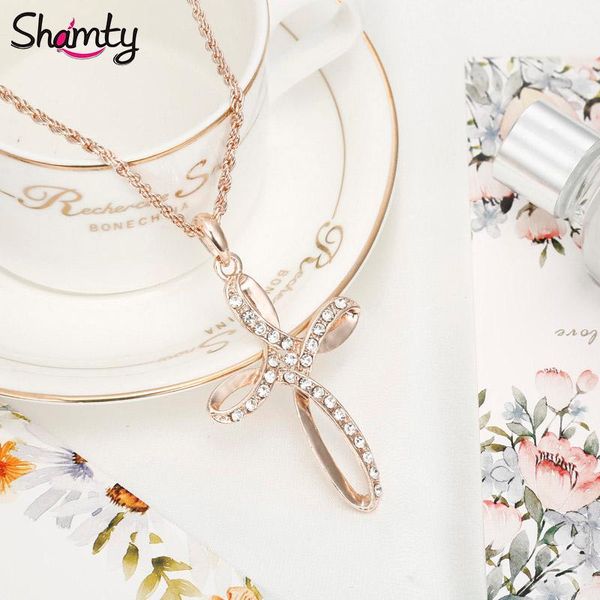 

shamty rose gold color glass cross pendant necklace ukraine fashion jewelry gift, Silver