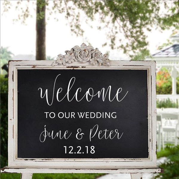 

party decoration personalised wedding welcome sticker sign bride and groom names date customized decal 2924