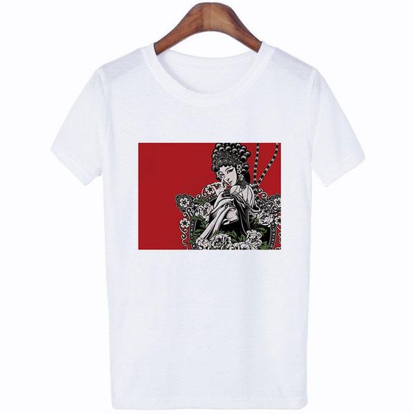 

women's t-shirt female chinese peking opera vintage t shirt woman summer gothic aesthetic harajuku streetwear, White
