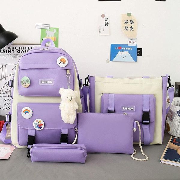 

storage bags 4pcs/set casual backpacks canvas school rucksack for teenager girls boys pack tote combo crossbody pouch