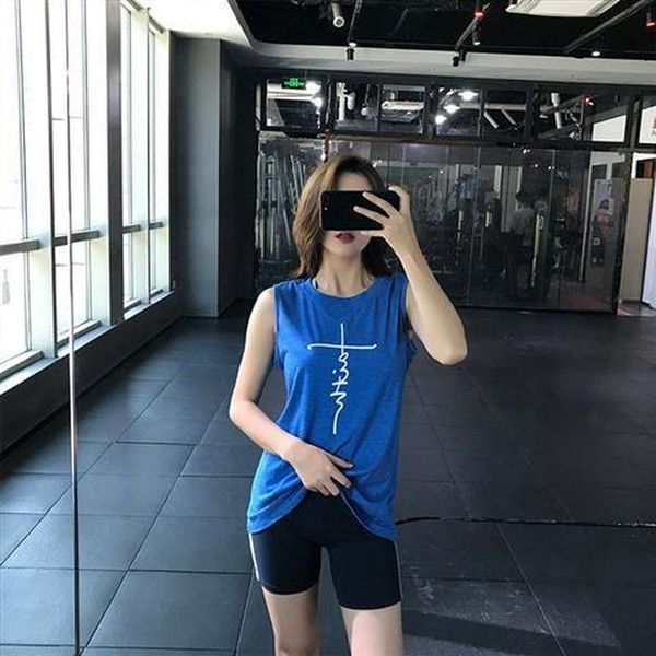 

running jerseys breathable sports vest women loose outer wear i-shaped yoga sleeveless quick-drying t-shirt fitness coverall, Black;blue