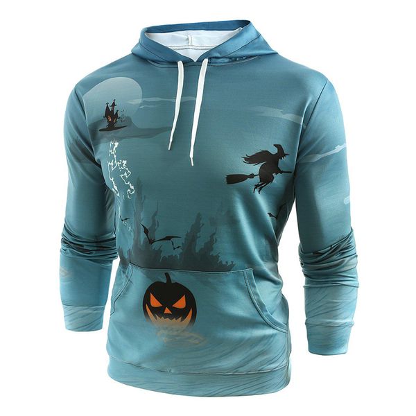 

halloween pumpkin face pattern men s 3d printing hoodie visual impact party punk gothic round neck sweatshirt hoodie, Black