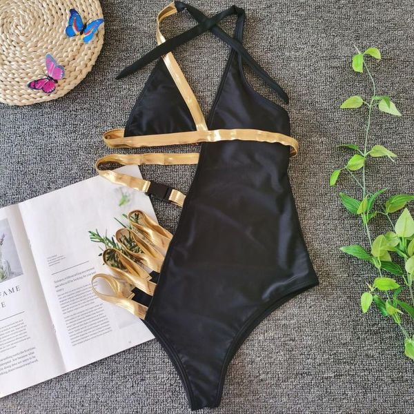 

women's swimwear 2021 ladies swimsuit stitching bandage belt buckle bikini set women, White;black