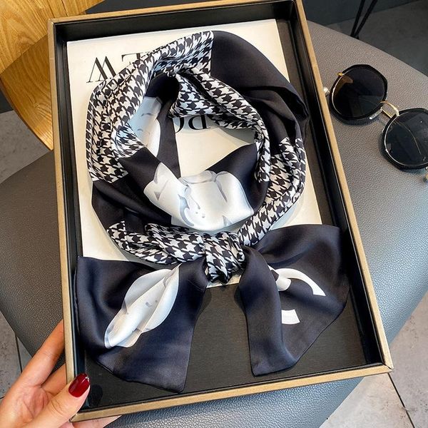 

scarves fashion luxury silk scarf women's 2021 style flat corner shawls and wraps binding bag hair band decoration, Blue;gray