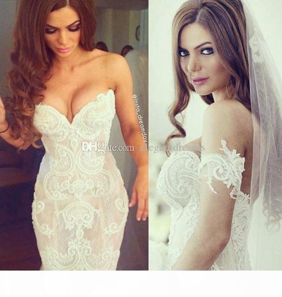 

elegant off the shoulder wedding dresses mermaid lace applique beaded sweep train custom made plus size castle wedding gown vestido de novia, White