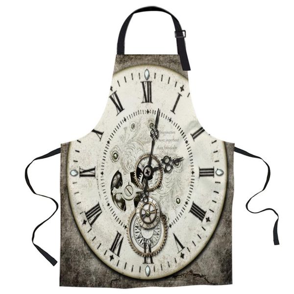 

aprons clock dial retro style art printed kitchen cooking baking canvas sleeveless for women man kids home delantal cocina