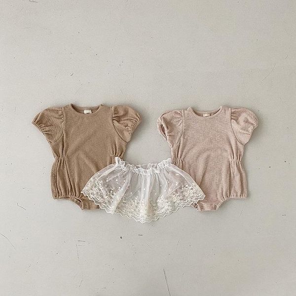 

clothing sets 2021 summer toddler clothes set girl fashion solid cotton short sleeve bodysuit + infant cute mesh skirt hair band, White