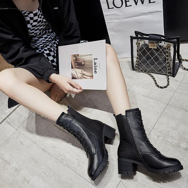 

boots fashional luxury women warm matrtin leather platform ladies winter shoes, Black