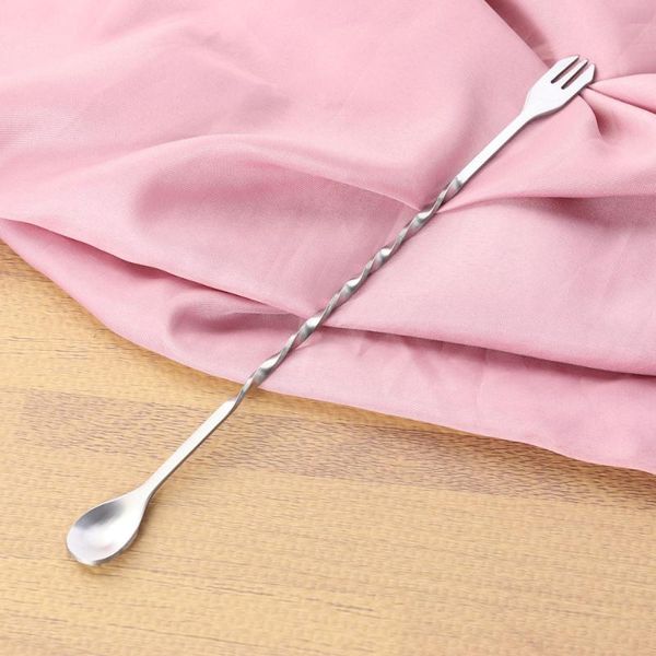 

304 stainless steel cocktail pick spoon mixing fork swizzle stick long bar stirring stick cocktail twisted bartender tool -