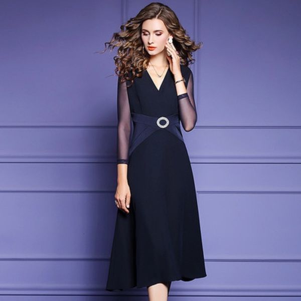 

2021 new fashion a-line casual dress women's short sleeve autumn spring v-neck mesh style print over knee long solid skirt k0tz, Black;gray