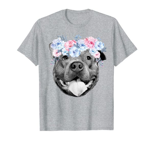 

cute pitbull face floral watercolor flower pittie mom gift t-shirt, White;black
