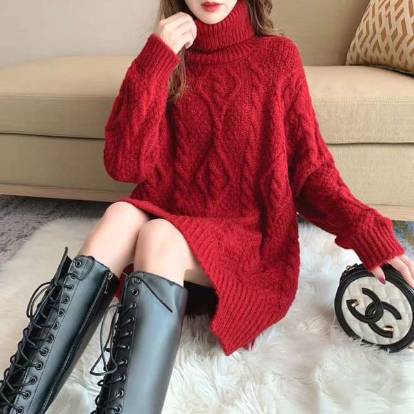 

thickened medium and long turtleneck sweater women's twist korean loose lazy style knitted jacket autumn winter 2020 new, White;black