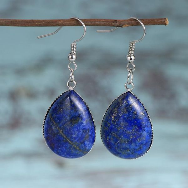 

dangle & chandelier natural stone water drop statement pendant earring for women lapis lazuli onyx crystal fashion party jewelry, Silver