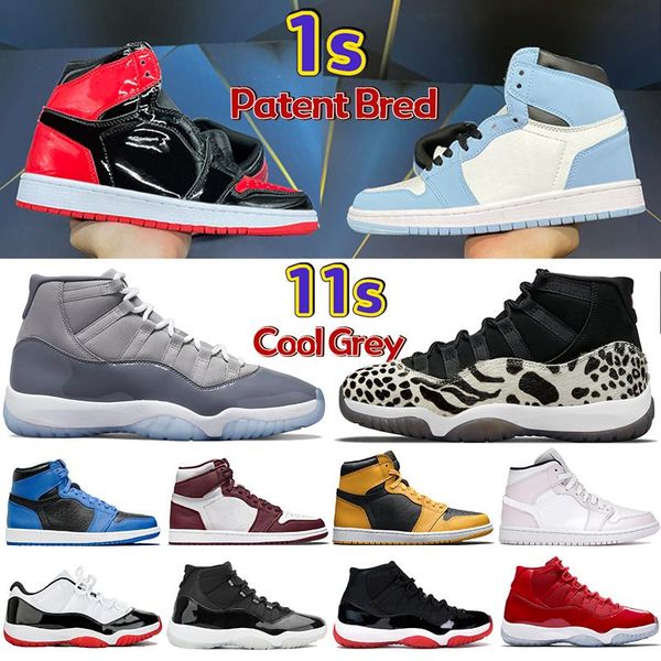 

2022 1 1s patent bred cool grey mens basketball shoes dark marina university blue bordeaux 11 11s 25th anniversary dark mocha barely rose wo